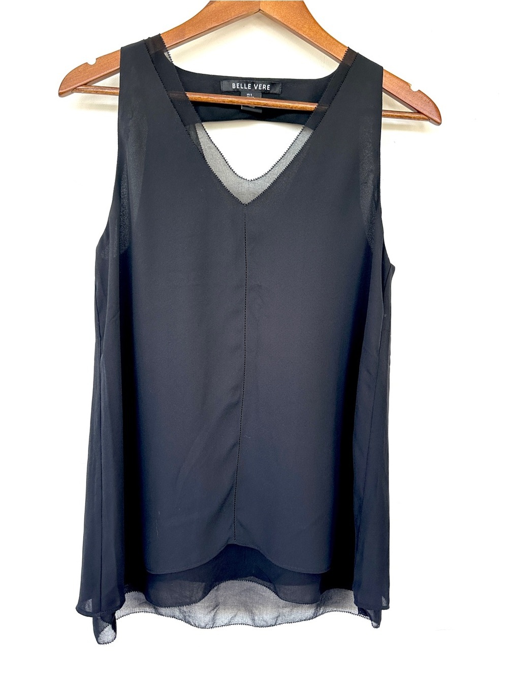 Belle Vere Black Sleeveless V-Neck Chiffon Tank, Loose & Flowy